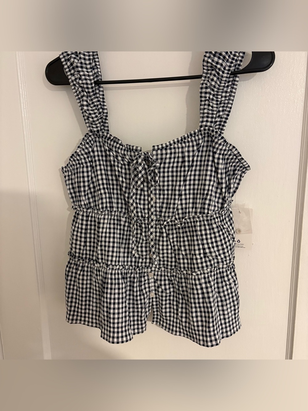 Pink Republic Navy & White Gingham Ruffle Peplum Camisole - Women